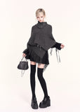 VOCK, y2k fashion, Korean style sweater, fringe cape sweater, knit shawl top, high neck poncho, asymmetric sweater, gothic knitwear, winter kawaii fashion, edgy streetwear top, Korean winter outfit, aesthetic dark fashion, high collar knit, poncho sweater women, irregular hem sweater, trendy winter tops women, Seoul fashion knit