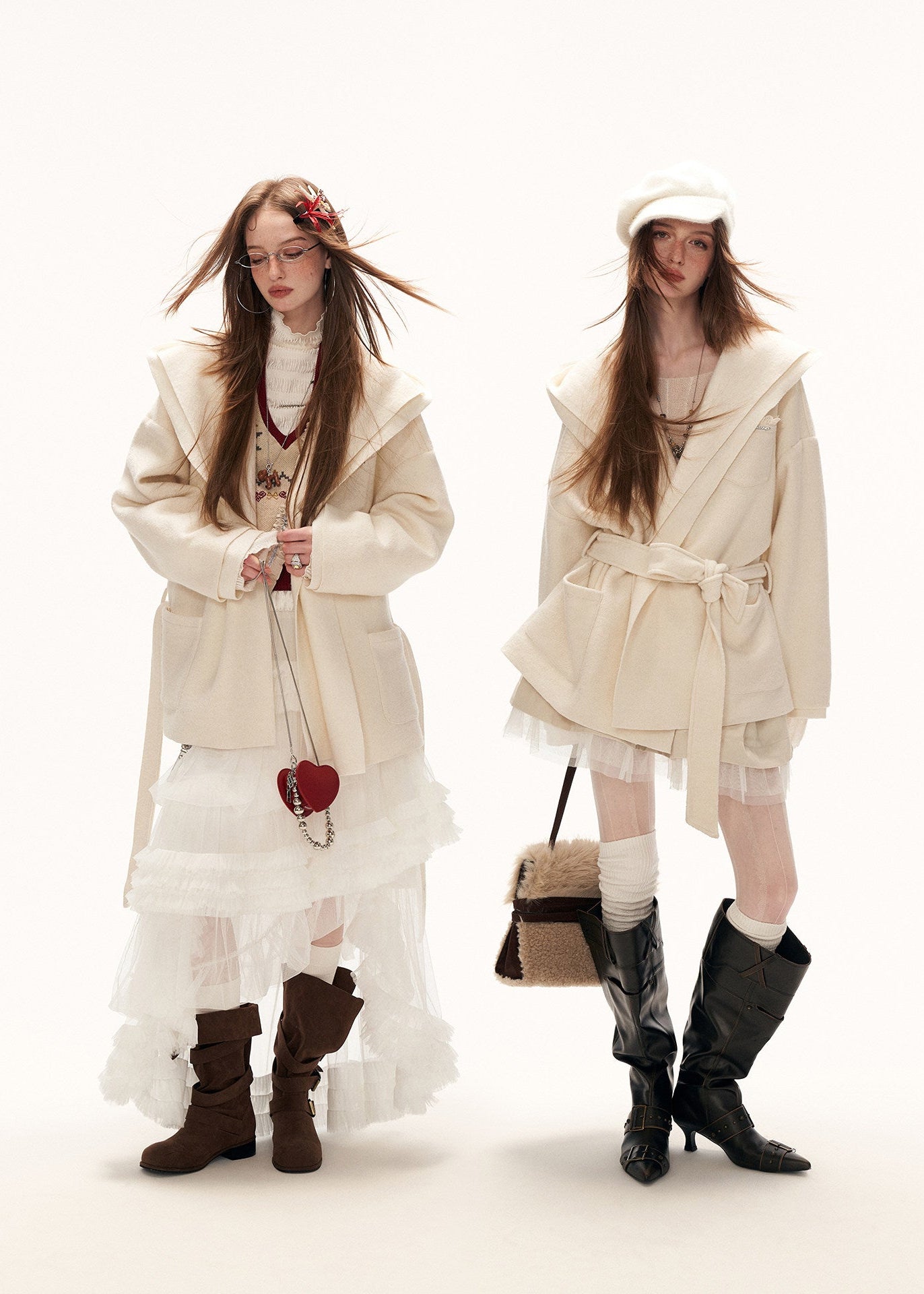 double layer coat women, oversized lapel jacket, y2k winter coat women, fluffy strap coat, high end women outerwear, foreign style jacket women, loose fit winter jacket, statement winter coat, trendy winter outerwear, mamc coat style, belted winter jacket, premium fashion coat women, modern street coat, layered design jacket, y2k fashion outerwear