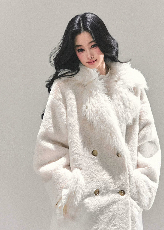 ivory fur coat women, plush winter coat, one piece fur coat, warm fluffy coat, soft girl winter jacket, faux fur dress coat, fw25 plush outerwear, korean winter fashion coat, white fuzzy coat women, elegant winter coat
