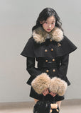 AOMALM winter set, Korean feminine coat set, faux fur cape coat, winter two piece outfit women, wool coat skirt set, rich daughter style winter, Korean luxury winter outfit, feminine winter suit, faux fur collar coat women, elegant winter set, soft girl winter fashion, Korean aesthetic winter wear, classy winter outfit women, short skirt winter set, luxury wool coat women