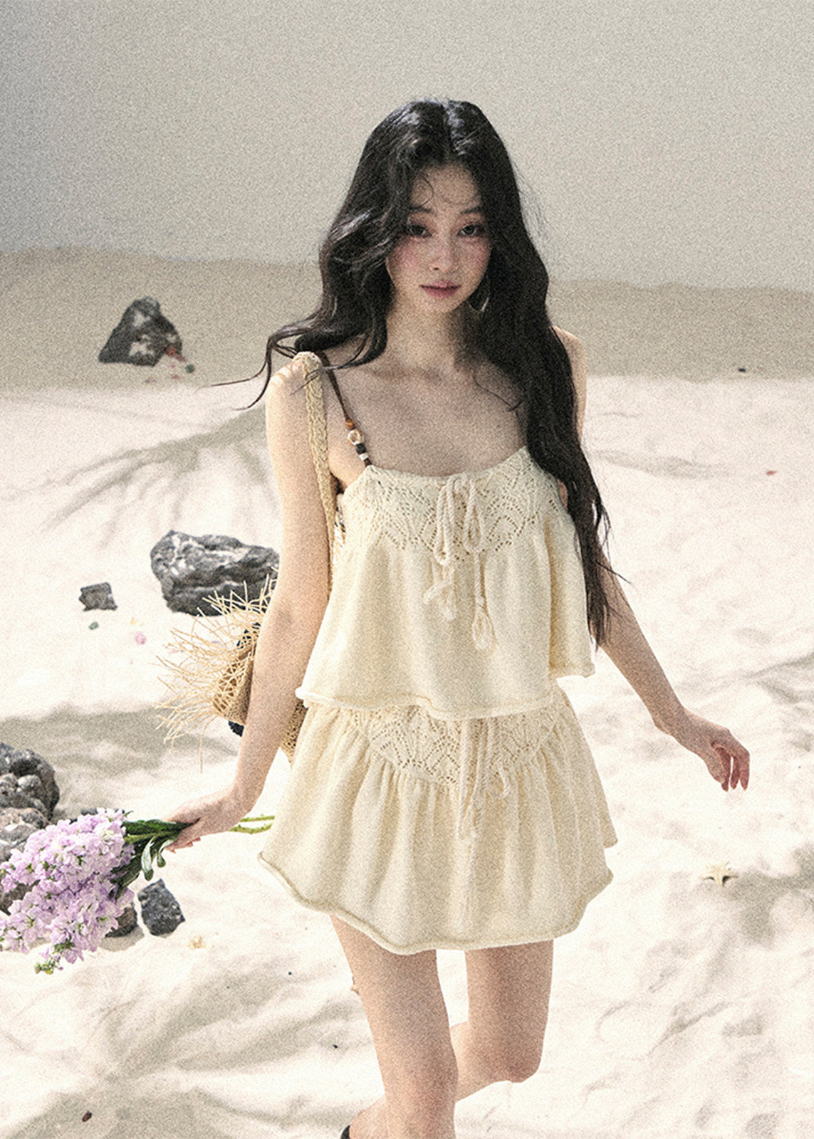 aomalm set, camisole skirt set, cotton two piece set, korean fashion set, feminine summer outfit, cream mini skirt set, romantic two piece outfit, french style summer set, soft girl outfit, cotton camisole top, summer co ord set women, mini skirt set