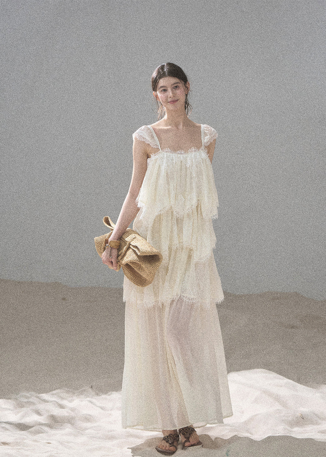 aomalm top, lace mesh top, french lace blouse, irregular lace top, korean feminine top, summer chiffon top, sheer lace blouse, resort summer top, romantic mesh top, feminine korean fashion, sea breeze top, lightweight lace t-shirt