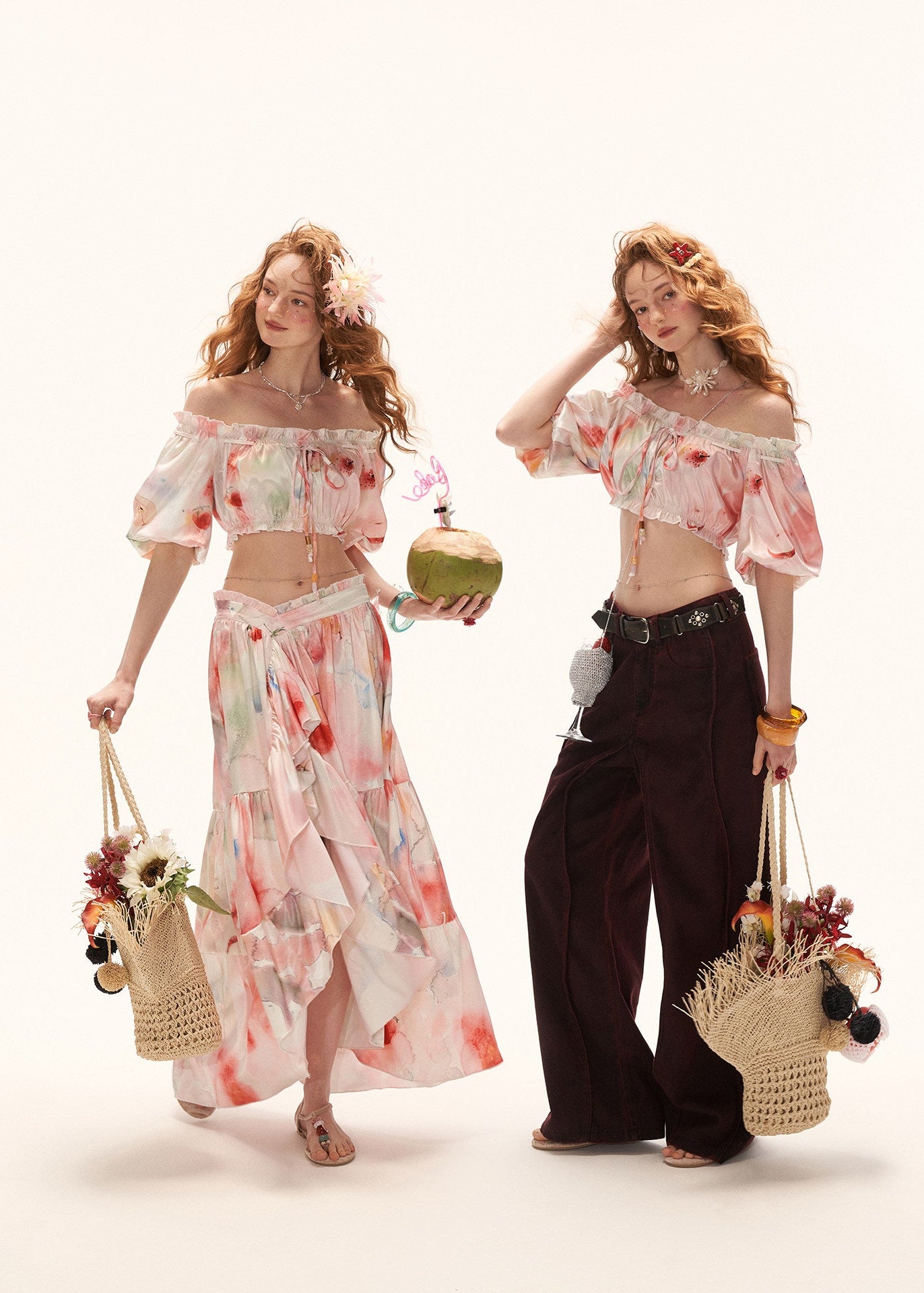 two piece set women, summer resort outfit, floral skirt set, puff sleeve top women, vacation outfit women, beach outfit women, aesthetic summer outfit, ruffle skirt outfit, korean fashion set, casual summer outfits, colorful summer outfit, feminine summer set, travel outfit women, lightweight summer clothing, boho summer outfit, trendy summer set, cute summer outfit, statement outfit women, chic resort wear, flowy skirt set

