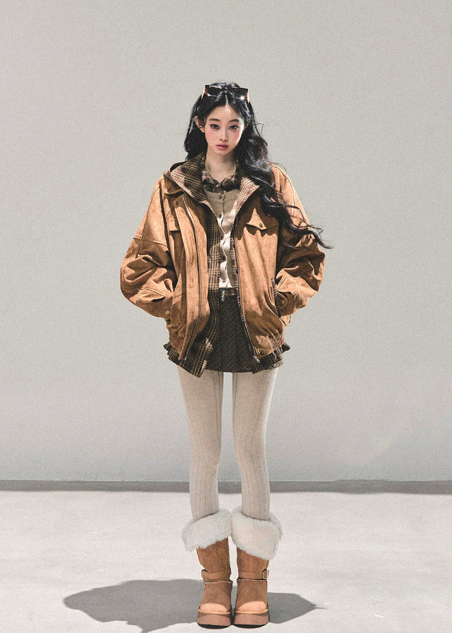 AOMALM jacket, Hepburn style coat, Korean winter jacket, plaid hood padding, feminine winter coat, padded jacket women, vintage plaid jacket, winter warm coat, hooded padded outerwear, Korean fashion 2025, soft padded jacket, cozy winter top, aesthetic winter outfit, dawn jacket, brown plaid coat, warm hooded jacket, Korean streetwear outerwear, stylish winter padding, warm feminine coat, A-line winter jacket