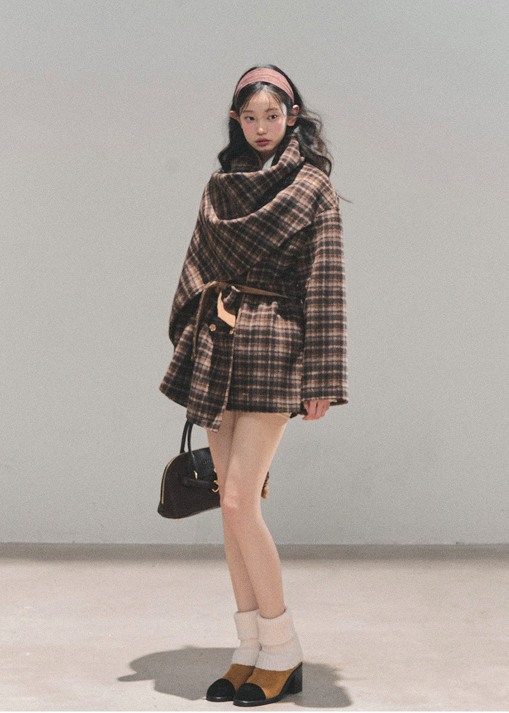 winter wool coat, reversible wool coat, Korean style coat, AOMALM coat, tartan wrap coat, plaid winter jacket, feminine winter coat, wool cape coat, oversized shawl coat, Korean fashion outerwear, winter wrap coat, reversible tartan jacket, warm wool jacket, elegant winter coat, aesthetic Korean outfit, winter fashion women, wool blend coat, Korean girl style coat, trendy winter coat women, autumn winter outerwear