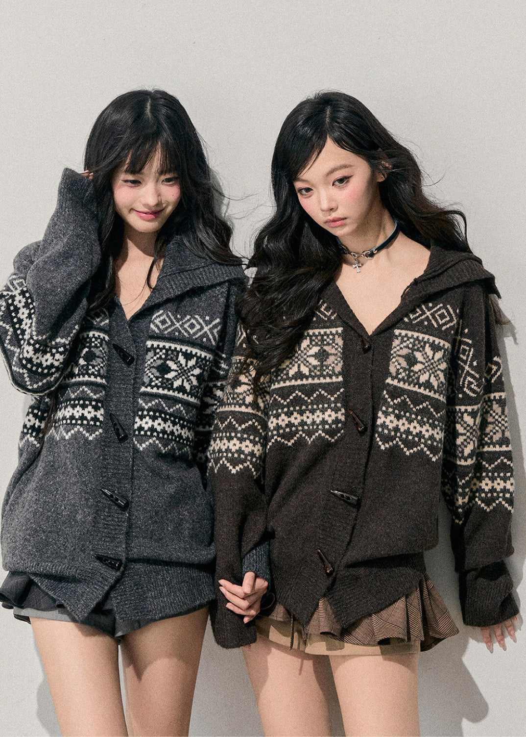 AOMALM cardigan, Fair Isle knit sweater, Korean winter cardigan, horn button sweater, Nordic knit jacket, women wool cardigan, winter knitwear women, soft feminine cardigan, Korean aesthetic sweater, vintage knit cardigan, cozy winter top, Fair Isle pattern sweater, layered winter outfit, women knit jacket, autumn winter cardigan, feminine knit top, Korean style knitwear