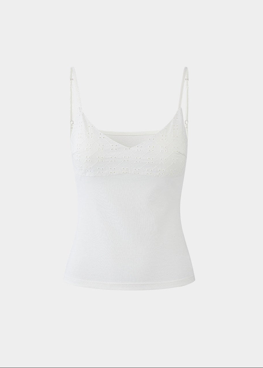 white camisole top women, embroidered camisole, minimal tank top women, korean fashion top, slim fit camisole, layering top women, spring outfit ideas, basic essential top, breathable cotton camisole, fitted tank top women, aesthetic fashion top, modern feminine clothing, versatile white top, casual chic outfit, parisian style clothing, clean line top, everyday essential wear, soft stretch camisole, refined basic top, lightweight summer top