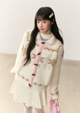 snowflake cardigan, fair isle cardigan, korean style knit sweater, soft fluffy cardigan, winter fuzzy sweater, imitation mink knit, cute korean cardigan, umoumo sweater, soft girl winter outfit, fair isle snowflake knit, cozy winter cardigan, kawaii winter cardigan, feminine knit top, warm fluffy jacket, korean fashion aw 2025