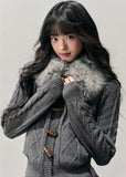 AOMALM cardigan, Korean knit sweater, horn button cardigan, feminine winter sweater, soft Korean style top, cable knit cardigan women, faux fur collar sweater, winter knit jacket women, slim fit knit cardigan, romantic Korean fashion, soft girl winter outfit, vintage button sweater, cozy feminine cardigan, Korean aesthetic clothing, winter layering knit top