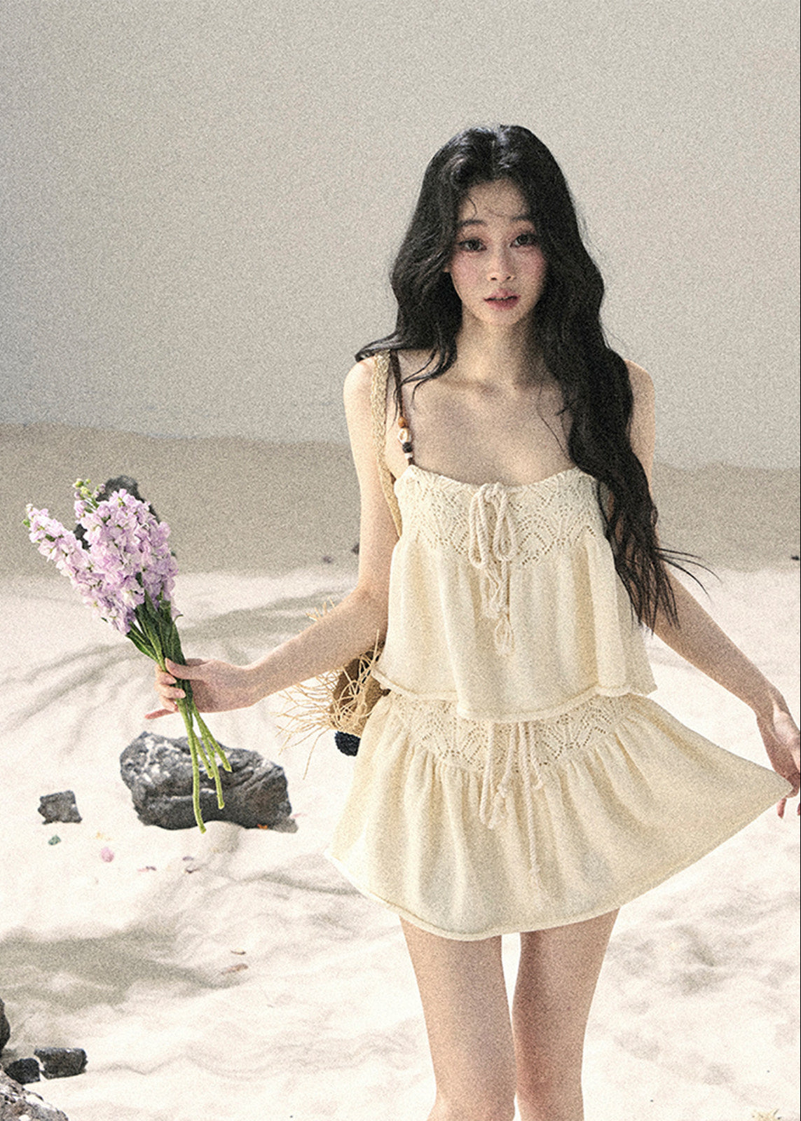 aomalm set, camisole skirt set, cotton two piece set, korean fashion set, feminine summer outfit, cream mini skirt set, romantic two piece outfit, french style summer set, soft girl outfit, cotton camisole top, summer co ord set women, mini skirt set