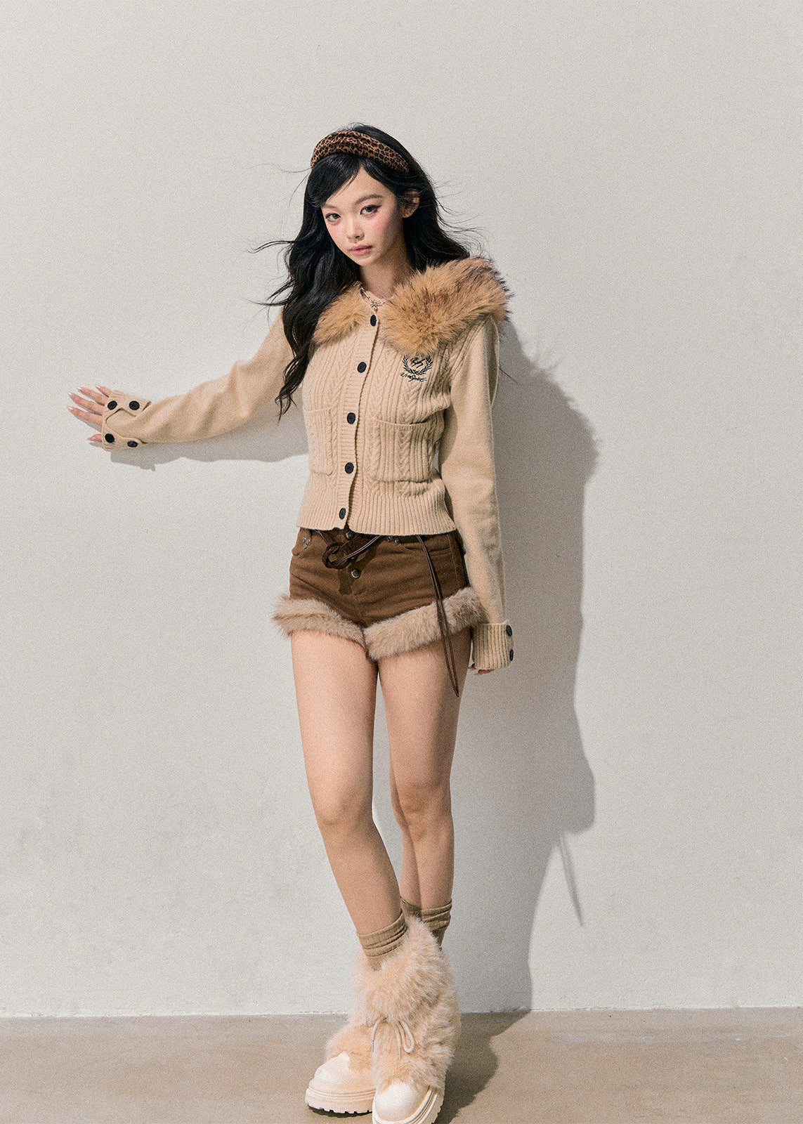 AOMALM cardigan, Korean knit cardigan, fur collar cardigan, hooded knit jacket women, feminine winter cardigan, soft girl knitwear, Korean winter fashion, faux fur collar sweater, slim fit cardigan women, cozy winter knit, cute hooded sweater, Korean aesthetic clothing, women’s winter knit top, feminine layered cardigan, soft winter outfit