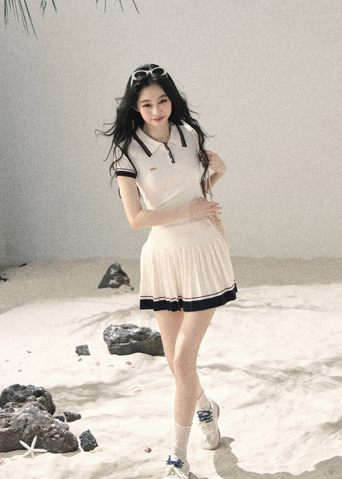 Preppy Knit Polo Top & Pleated Skirt Set
