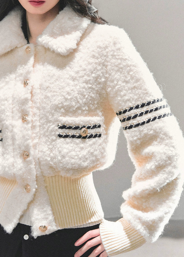 korean plush jacket women, cream wool padded coat, thickened winter jacket, skinny fit winter top, ivory fluffy jacket, warm padded sweater coat, fw25 korean fashion, soft plush winter coat, wool blend padded top, winter korean outerwear
