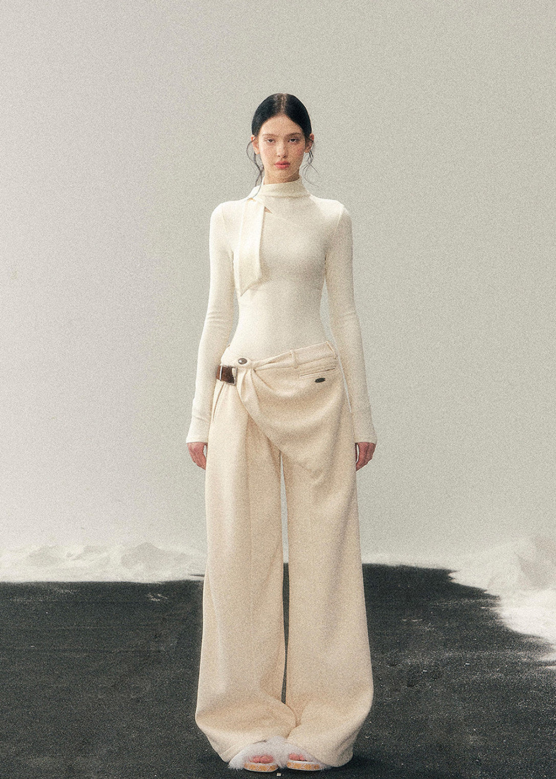 AOMALM semi turtleneck top, women winter base top, slim fit knit shirt, Korean style inner top, feminine long sleeve top, winter layering top women, soft knit turtleneck, minimal Korean fashion, stretch knit base shirt, elegant inner top, women autumn winter top, skin fit knitwear, neutral winter top, daily basic knit top, chic layering essential