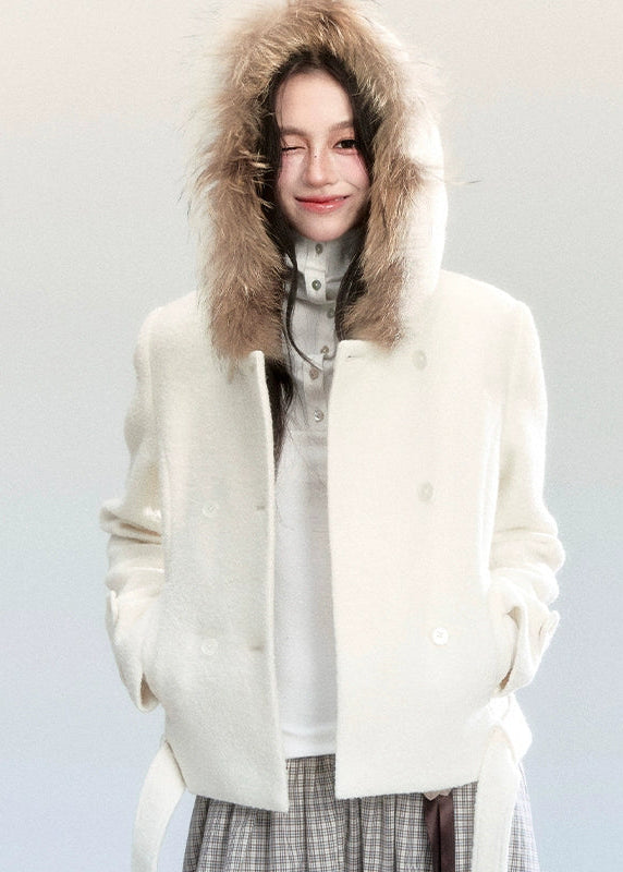Fragileheart wool coat, cropped fur collar jacket, luxury Korean fashion, quiet luxury womenswear, beige tweed coat, pastel noir aesthetic, elegant winter outfit, short wool coat, K-fashion 2025, feminine outerwear, belted cropped jacket, modern Korean coat, soft winter fashion, sophisticated neutral outerwear
