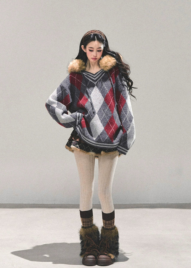 winter argyle sweater, Korean knit top, AOMALM sweater, women’s loose knit, autumn winter pullover, retro college sweater, oversized V-neck knit, diamond pattern sweater, warm winter top, Korean fashion 2025, preppy style sweater, soft knit pullover, cozy oversized sweater, streetwear knit top, feminine winter outfit, hot girl winter fashion, wool-like knit sweater, Korean argyle pullover, aesthetic winter top, cute winter sweaters for women