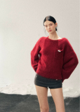 AOMALM sweater, red mohair sweater, women winter knit top, French style sweater, Korean aesthetic knit, soft feminine sweater, fluffy winter sweater, mohair pullover women, holiday red sweater, New Year knit top, cozy winter top women, elegant knitwear women, warm mohair sweater, romantic winter outfit, soft texture sweater, winter fashion women