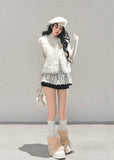 lambswool vest women, french style fur vest, winter plush gilet, ivory lamb core vest, warm sleeveless winter top, korean winter vest women, fluffy lambswool jacket, fw25 plush vest, soft girl winter outfit, white fur vest women
