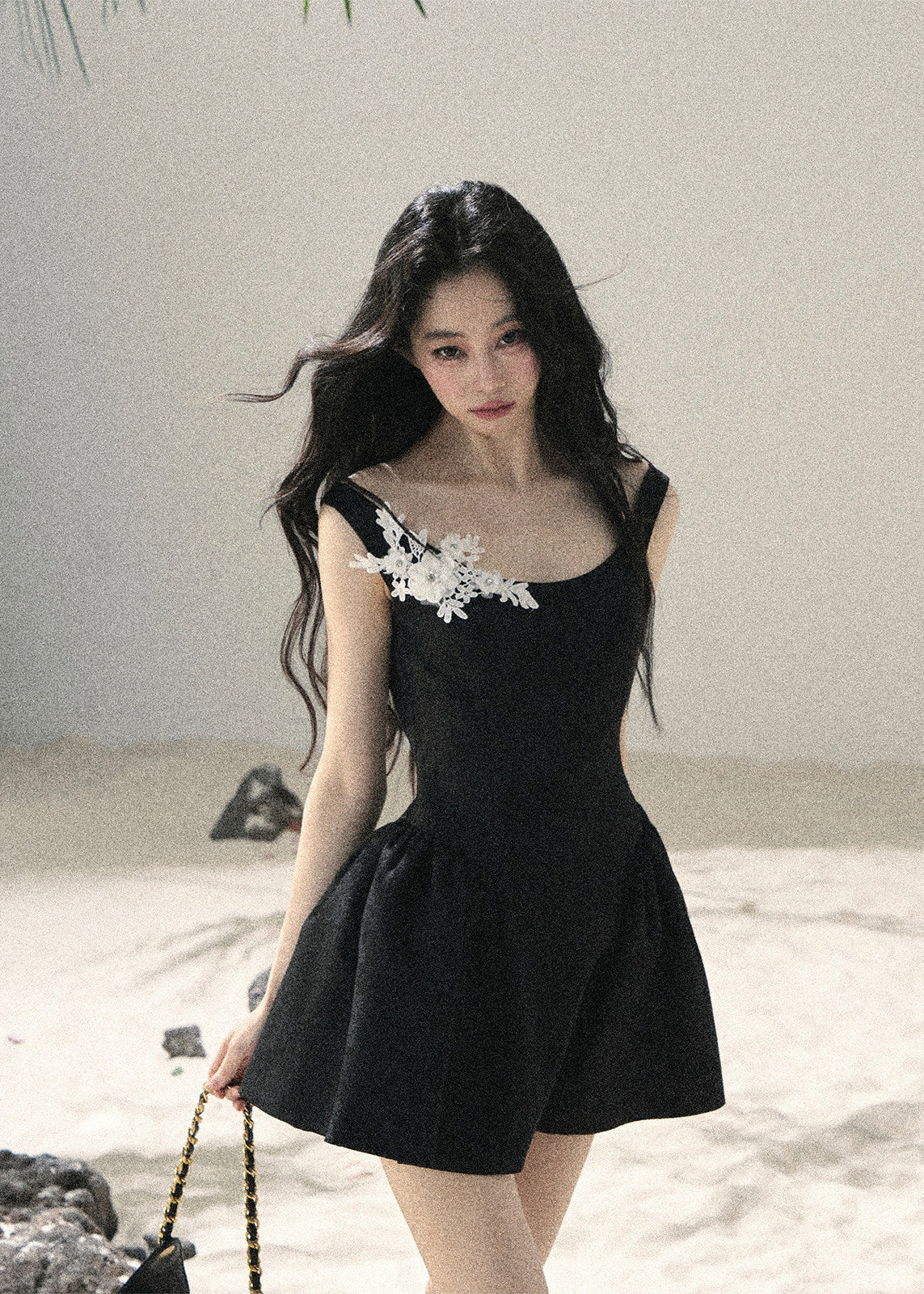 aomalm dress, black mini dress, floral lace dress, french floral dress, korean feminine dress, wisteria mini dress, puffy skirt dress, jacquard mini dress, black romantic dress, lace applique dress, feminine summer dress, elegant korean fashion