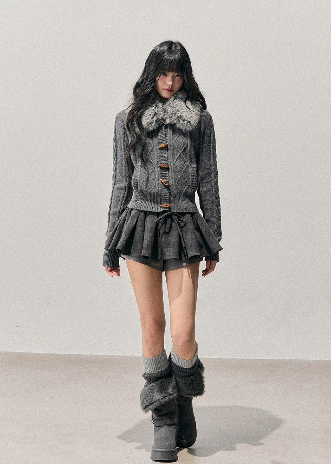 AOMALM cardigan, Korean knit sweater, horn button cardigan, feminine winter sweater, soft Korean style top, cable knit cardigan women, faux fur collar sweater, winter knit jacket women, slim fit knit cardigan, romantic Korean fashion, soft girl winter outfit, vintage button sweater, cozy feminine cardigan, Korean aesthetic clothing, winter layering knit top