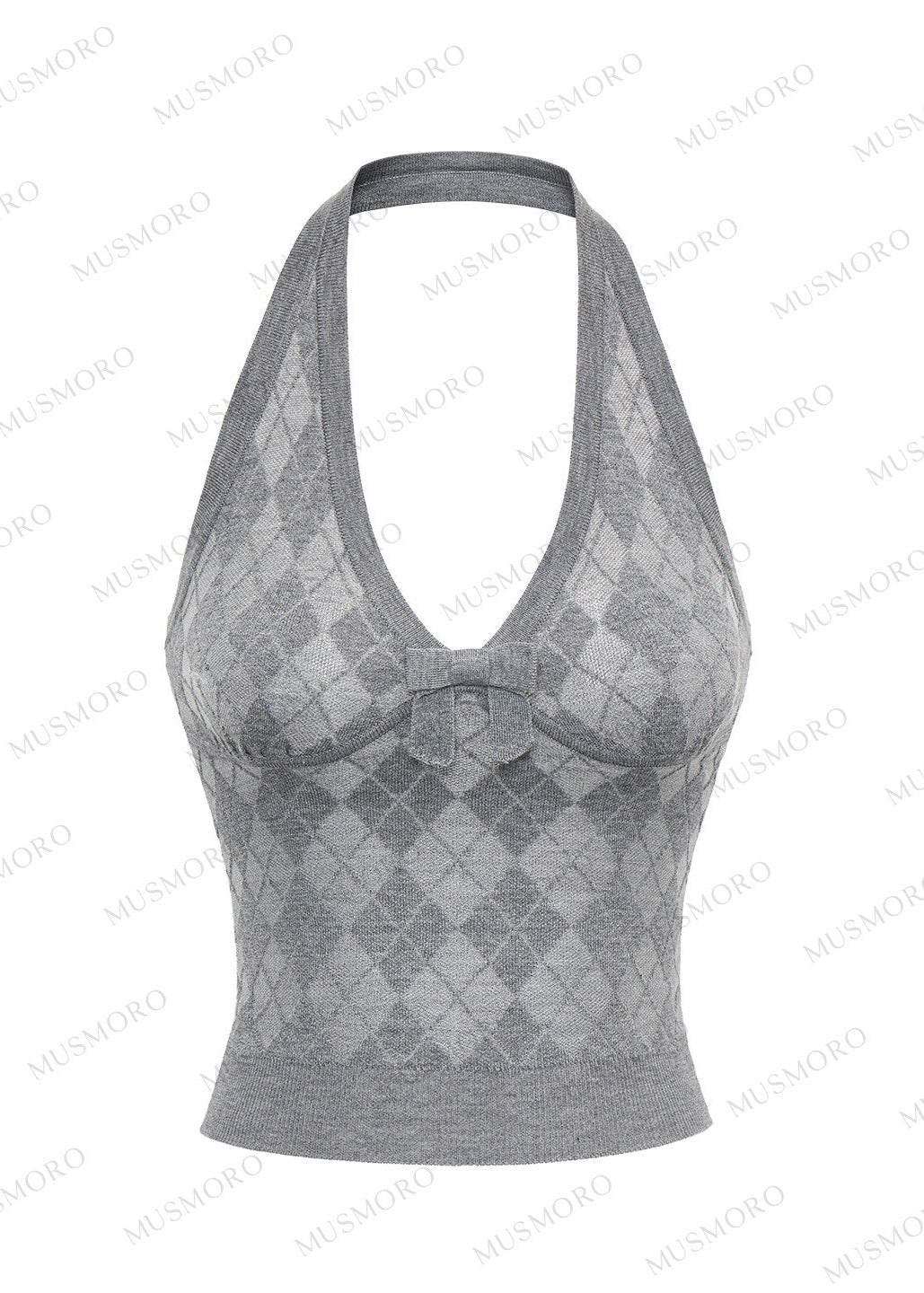 Women's bow detail halter knit top with coordinating cropped cardigan