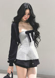 AOMALM top, French princess top, bow bustier vest, peplum vest top, knit bolero set, Korean feminine outfit, autumn winter top set, layered two-piece top, elegant ribbon top, princess style fashion, Korean winter fashion, peplum silhouette top, feminine streetwear, chic knit shawl, bow detail vest, trendy Korean tops, winter layering tops, romantic French outfit, stylish two-piece women, soft knit bolero, AOMALM new collection
