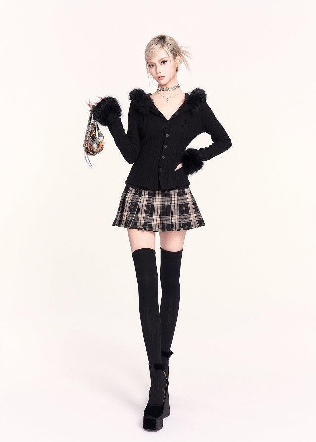 y2k fur collar knit top,
detachable fur hood sweater,
VOCK slim knit cardigan,
millennium style knit jacket,
faux fur trim twist sweater,
y2k girl aesthetic top,
hooded fur knit cardigan,
edgy korean style knit top,
plaid skirt outfit top,
cute winter knitwear women,