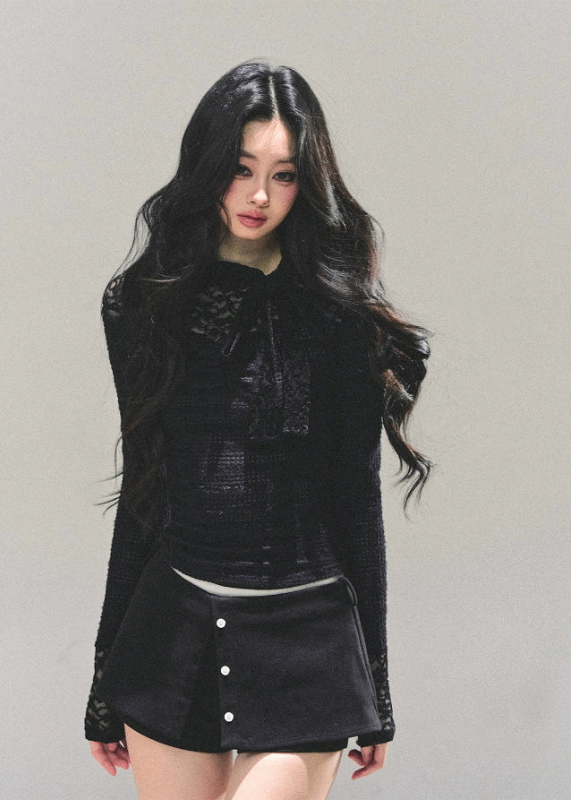 french lace bow top, black white lace shirt women, slim fit base shirt, long sleeve lace tee, autumn french style top, ribbon lace blouse, korean slim knit top, elegant lace t-shirt women, fw25 lace top, soft girl frenchcore
