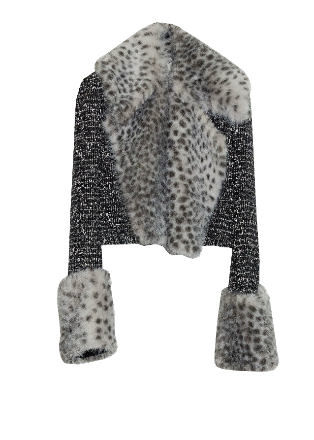 korean faux fur jacket, leopard print fur jacket, detachable fur collar jacket, hybrid knit fur jacket, nomadic style outerwear, jnylon fur jacket, urban tribal jacket women, deconstructed faux fur coat, edgy korean streetwear jacket, winter leopard jacket women, patchwork fur jacket, avant garde outerwear women, wild girl faux fur jacket
