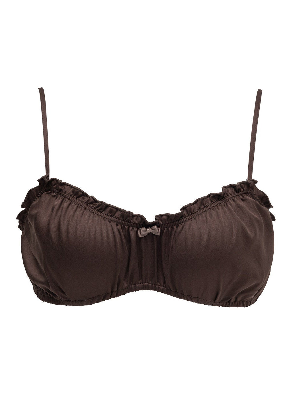 satin bandeau top, brown bra top women, acetate camisole top, ruched bandeau top, summer layering top, french style bra top, korean fashion top, chocolate brown top, stylish summer outfit, minimal camisole top, vacation layering top