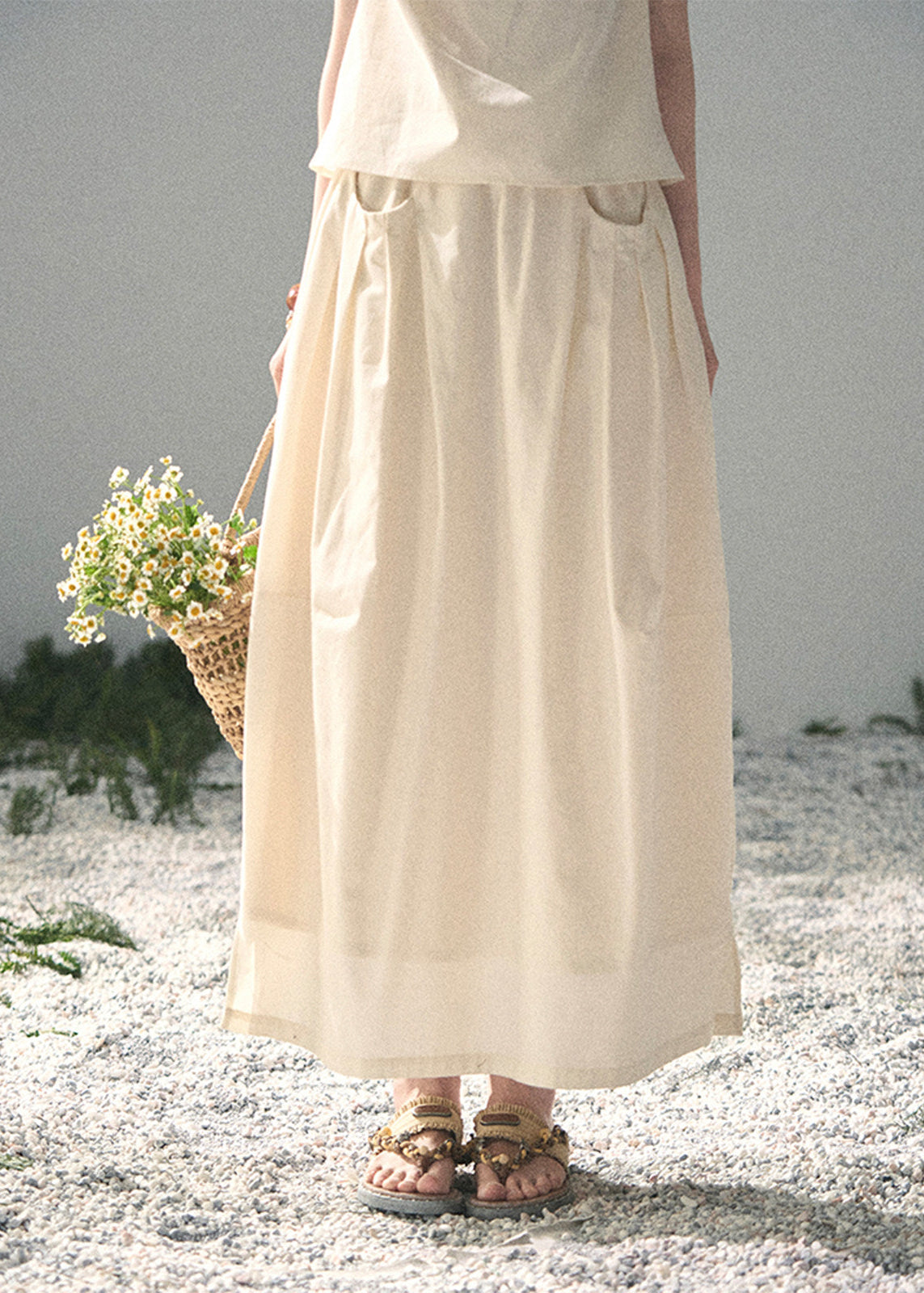 aomalm set, ivory two piece set, cotton linen skirt set, korean fashion set, sleeveless top and skirt set, feminine summer outfit, minimalist summer set, long skirt co ord, elegant summer set women, korean style two piece, vacation outfit women, soft ivory skirt set