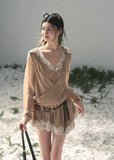 AOMALM lace mini dress women, French romantic layered dress, feminine faux twin dress spring, Korean elegant lace outfit women, quiet luxury romantic mini dress, Parisian inspired lace spring dress, delicate layered lace mini, romantic Korean French aesthetic clothing, lightweight spring lace dress women, refined luxury womenswear dress, elegant evening breeze dress, soft feminine mini dress style, luxury Korean designer inspired lace dress