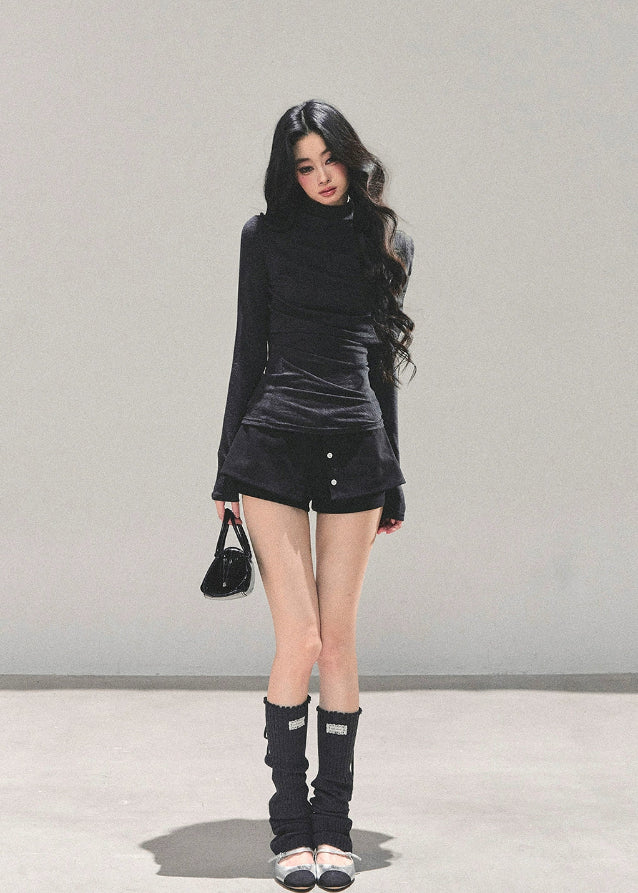 semi turtleneck top, Korean style knit top, slim fit long sleeve shirt, autumn winter base layer, women’s fitted turtleneck, AOMALM top, hot girl style top, gray slim top, stretchy knit shirt, Korean fashion 2025, feminine style top, sleek silhouette shirt, chic winter tops, layering knit top, soft turtleneck tee, body shaping knit shirt, casual elegant top, warm winter knitwear, stylish women’s tops, minimal Korean fashion