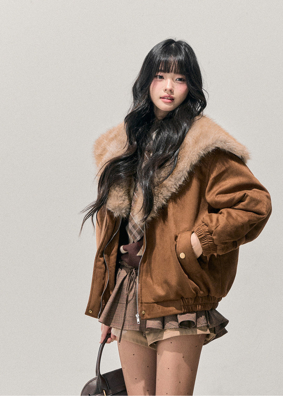 AOMALM jacket, Maillard padded jacket, women winter jacket, plush fur collar jacket, Korean feminine jacket, soft winter outerwear, short padded jacket women, cozy winter jacket, sweet style jacket, faux fur trim coat, warm cotton jacket women, Korean fashion winter, elegant winter jacket, feminine puffer jacket, Maillard color coat, winter warm top