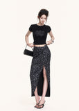 Street-style two-piece set with cropped graphic top