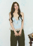 lace satin camisole, lyocell camisole top, blue camisole top, feminine lace cami, Korean style camisole, romantic satin top, lace trim cami, soft blue top, summer camisole women, first love outfit top, satin lace top women, elegant camisole top, lightweight lyocell top, feminine Korean fashion top, date outfit camisole