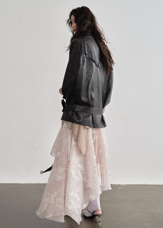 JNYLON faux leather cape jacket women, Korean stylish PU shawl jacket, modern Korean fashion cape coat, chic vintage faux leather outerwear, trendy Korean street chic jacket, oversized leather cape women, urban fashion layering PU jacket, stylish Korean fashion shawl coat, vintage romantic leather cape top women