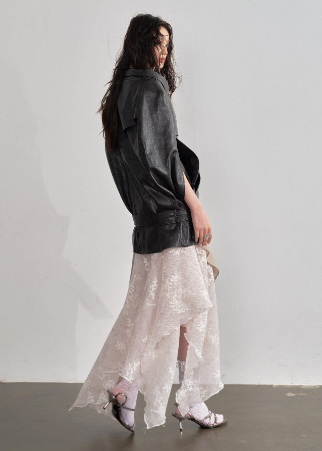 JNYLON faux leather cape jacket women, Korean stylish PU shawl jacket, modern Korean fashion cape coat, chic vintage faux leather outerwear, trendy Korean street chic jacket, oversized leather cape women, urban fashion layering PU jacket, stylish Korean fashion shawl coat, vintage romantic leather cape top women