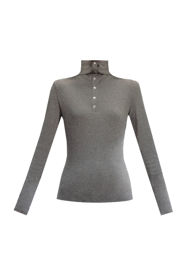 Fragileheart turtleneck top, slim long sleeve shirt, minimalist Korean fashion, quiet luxury womenswear, high neck base top, pastel noir aesthetic, elegant winter outfit, ivory and grey knitwear, modern feminine style, K-fashion 2025, chic commuter outfit, soft ribbed turtleneck, refined Korean fashion, luxury basic top
