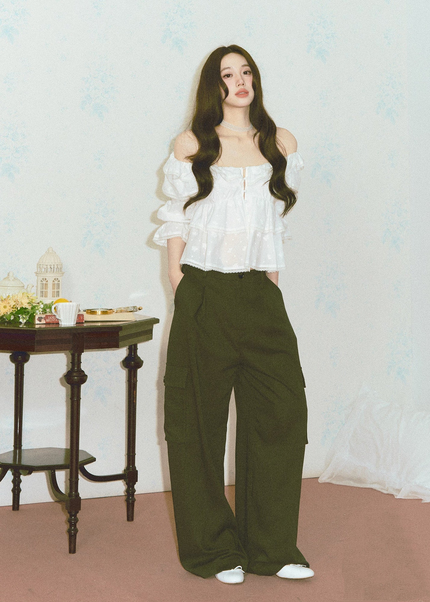 off shoulder ruffle top, cotton lace blouse, embroidered cotton top, Korean feminine blouse, white ruffle blouse, cake ruffle top, lace trim top, romantic summer blouse, playful off shoulder top, pure cotton blouse, feminine vacation top, cottagecore blouse, soft girl summer top, ruffle sleeve blouse, elegant casual top