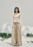AOMALM sheer glitter knit top women, French romantic draped blouse, feminine translucent spring knitwear, Korean elegant slim fit top, quiet luxury romantic outfit, Parisian inspired shimmer knit top, delicate crystal detail blouse, romantic Korean French aesthetic clothing, lightweight spring sheer top women, refined luxury womenswear knit, soft feminine waist slimming blouse, elegant sparkling knit top women, luxury Korean designer inspired clothing