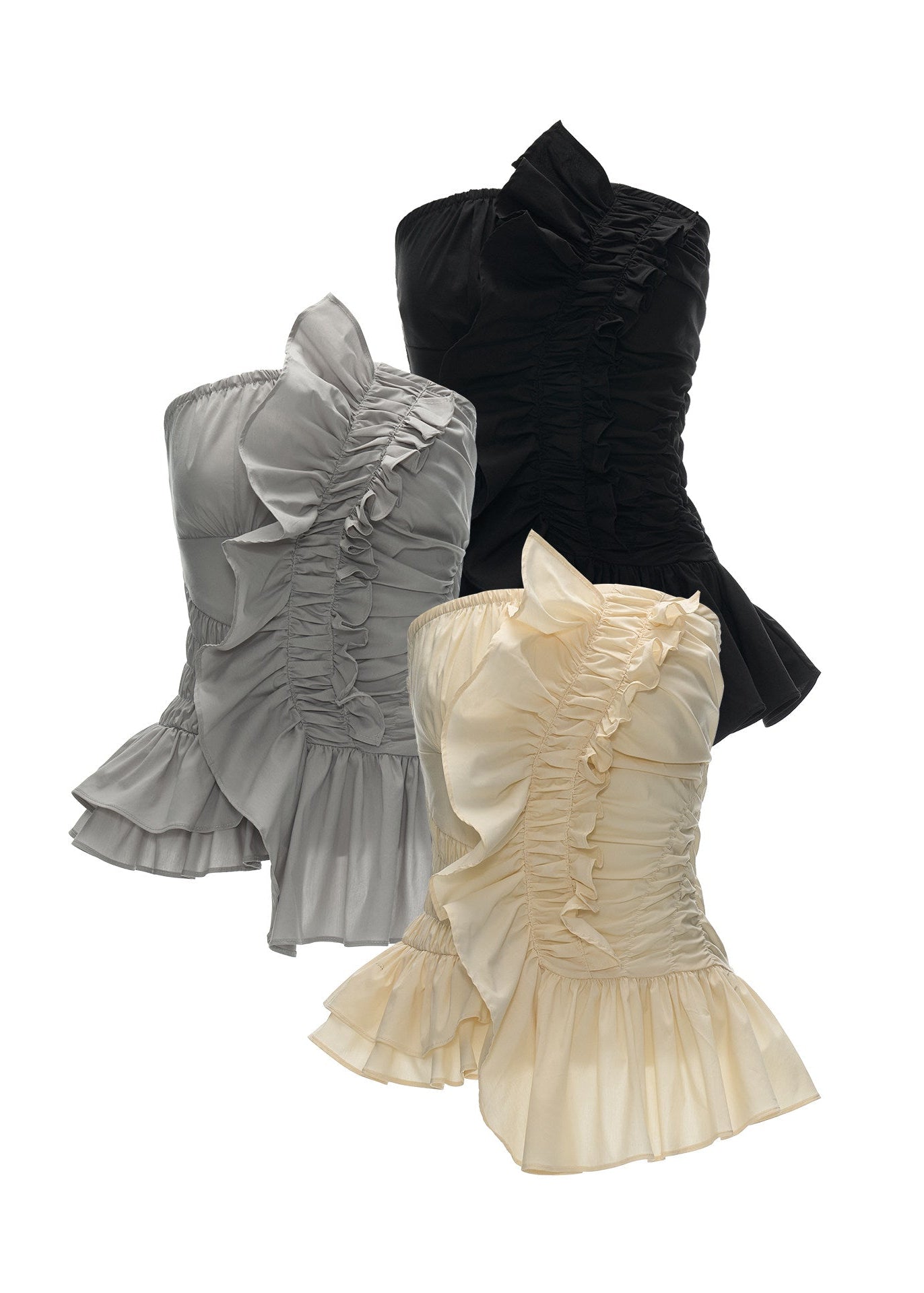 Grey fitted tube top with gathered front design