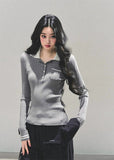 polo knit top women, ribbed long sleeve polo, slim fit knitted t-shirt, autumn winter polo top, american style knit tee, contrast collar knit top, wendy letter knit, fw25 ribbed top, preppy polo shirt women, korean slim knitwear
