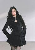 korean pleated skirt set women, korean suit skirt two piece, french style black skirt outfit, seoul chic tailored suit set, korean luxury blazer skirt set, korean elegant black suit outfit, hot girl pleated skirt fashion, modern korean business casual, korean preppy skirt set, french minimalist two piece women, seoul fashion autumn outfit, korean feminine formalwear, black two piece set women, kfashion black pleated skirt, elegant korean office outfit