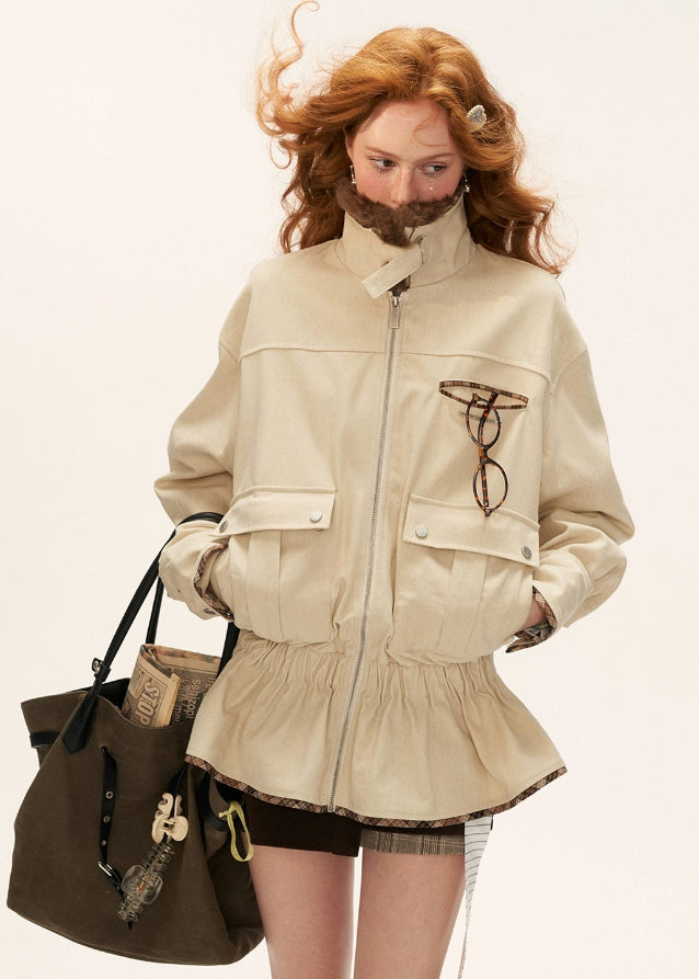 fur collar cargo jacket women, detachable fur utility coat, retro waist cargo jacket fw2025, luxury street winter jacket women, korean vintage military coat, feminine cargo jacket 2025, sculpted waist fur trim jacket, premium fall winter outerwear, nowa tokyo street luxe coat
