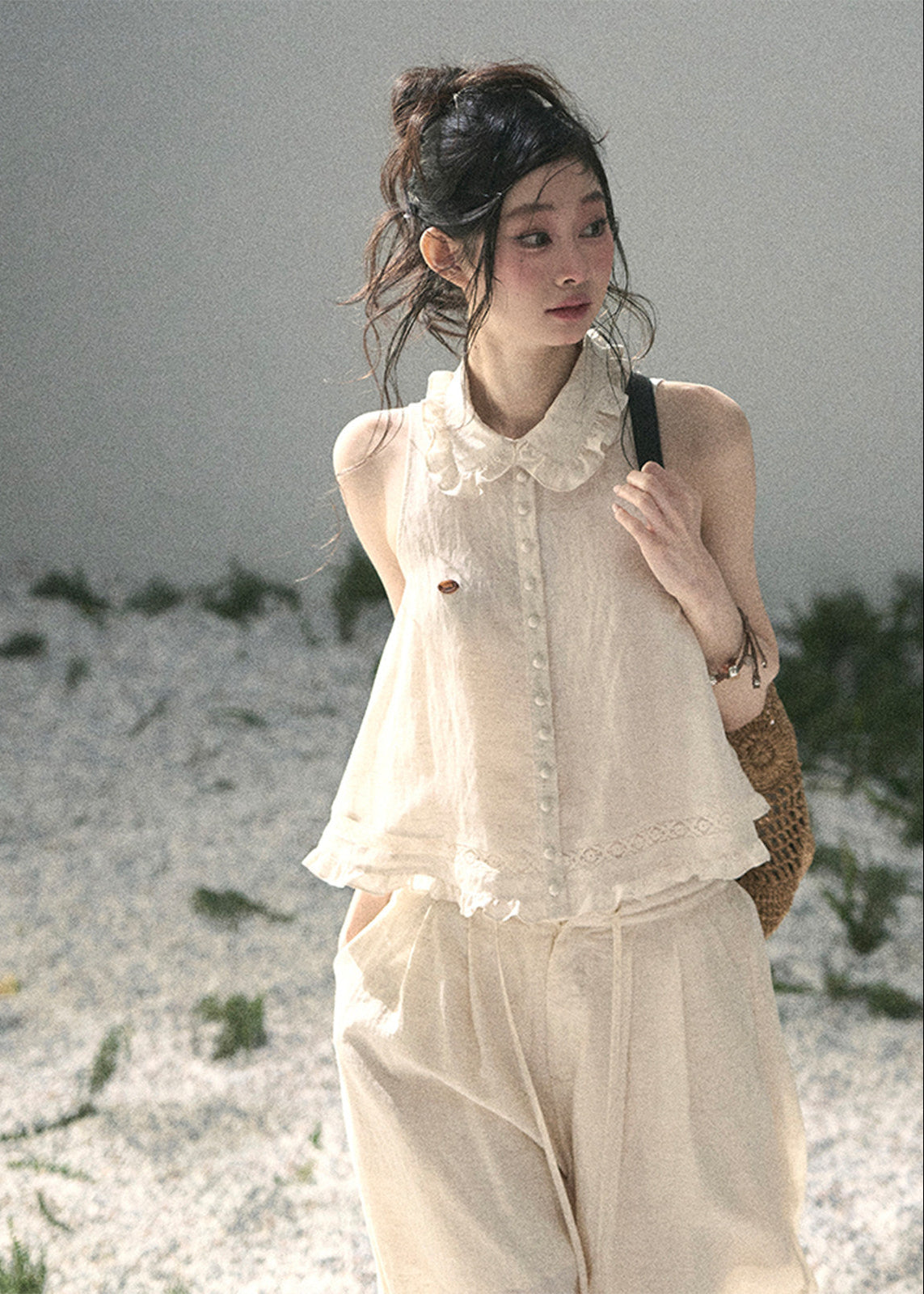 aomalm set, lace top set, ivory summer set, korean fashion set, feminine two piece set, romantic lace blouse, early summer outfit women, soft girl set, ivory skirt set, ivory pants set, elegant summer co ord, korean feminine outfit