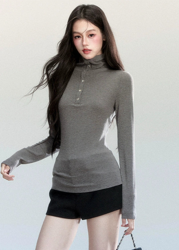 Fragileheart turtleneck top, slim long sleeve shirt, minimalist Korean fashion, quiet luxury womenswear, high neck base top, pastel noir aesthetic, elegant winter outfit, ivory and grey knitwear, modern feminine style, K-fashion 2025, chic commuter outfit, soft ribbed turtleneck, refined Korean fashion, luxury basic top
