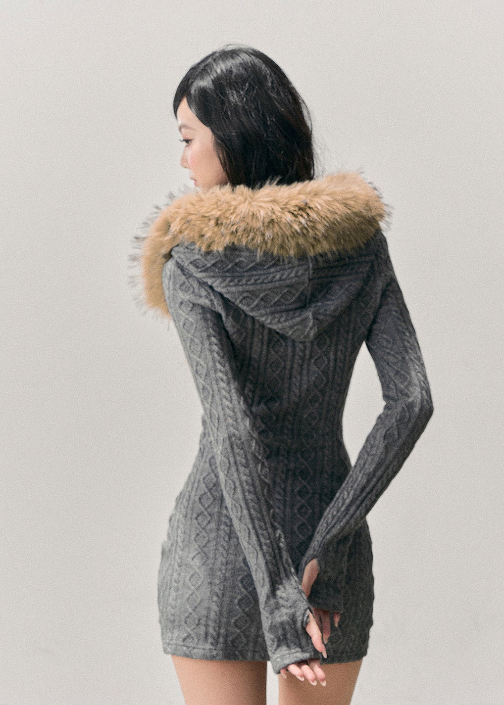 AOMALM sweater dress, French knit dress, winter mini dress, faux fur collar dress, fitted knit dress, warm winter dress, feminine winter outfit, soft knit mini dress, Korean fashion dress, romantic sweater dress, slimming knit dress, cozy winter dress, button-down sweater dress, winter date outfit, stylish knitwear women