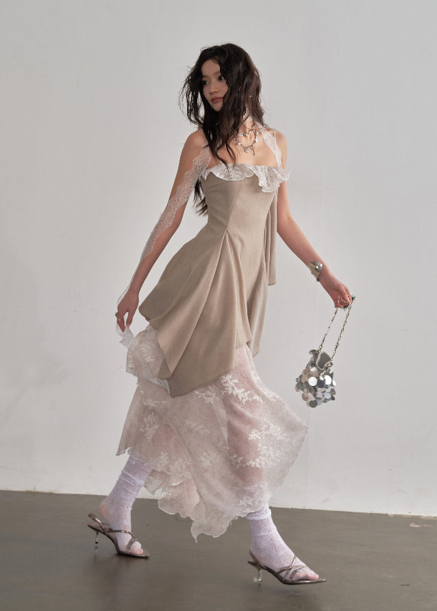JNYLON layered sundress women, Korean romantic fairy dress, irregular embroidery slip dress, stylish Korean fashion maxi dress, natural beauty layered dress women, trendy Korean street romantic outfit, embroidered lace sundress Korean style, lightweight spring layered dress women, chic natural aesthetic dress, Korean fashion fairycore dress, modern Korean feminine sundress
