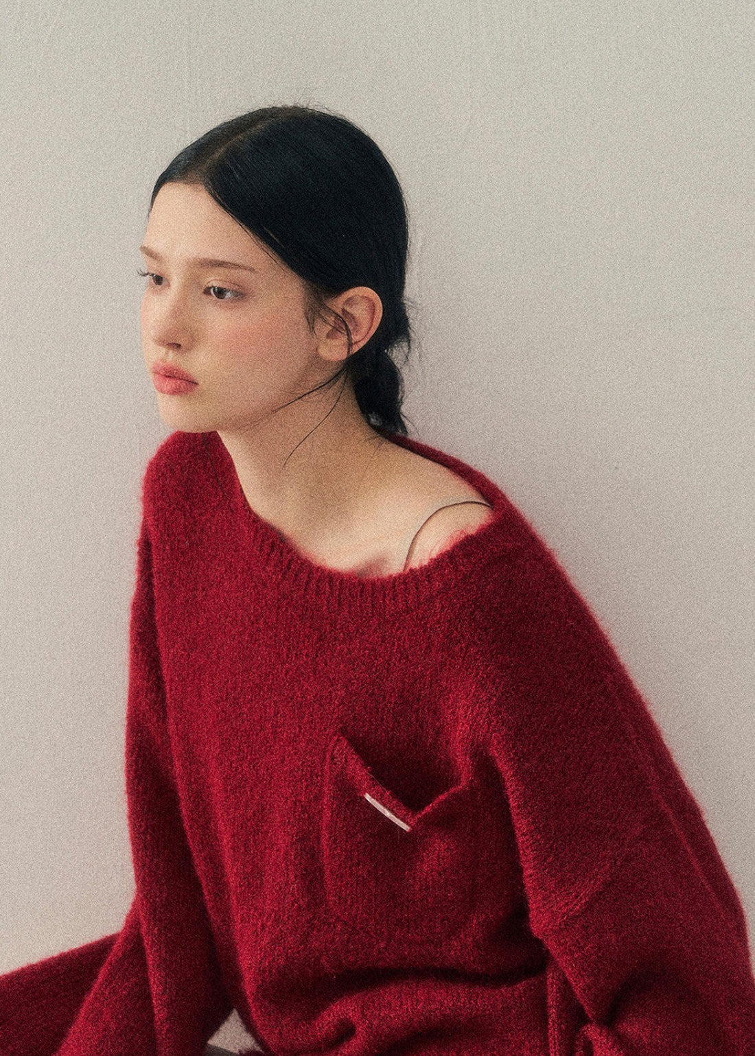 AOMALM sweater, red mohair sweater, women winter knit top, French style sweater, Korean aesthetic knit, soft feminine sweater, fluffy winter sweater, mohair pullover women, holiday red sweater, New Year knit top, cozy winter top women, elegant knitwear women, warm mohair sweater, romantic winter outfit, soft texture sweater, winter fashion women